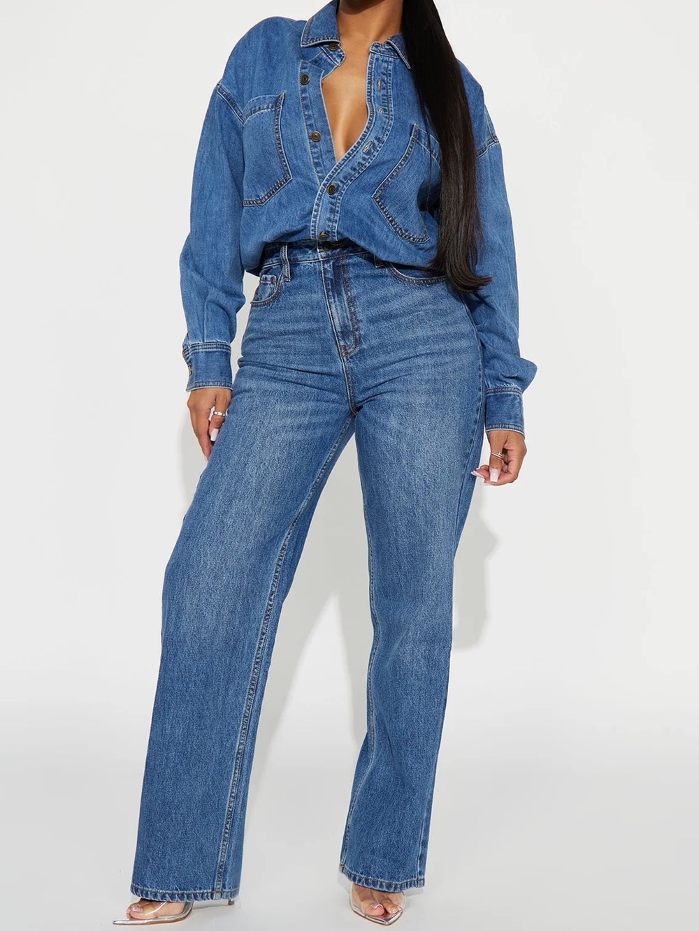 Classic High-Rise Blue Women's Denim Jumpsuit